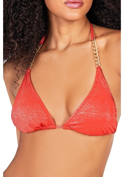 Endeep Kadın Zincir Aksesuarlı Üçgen Kırmızı Bikini Takımı