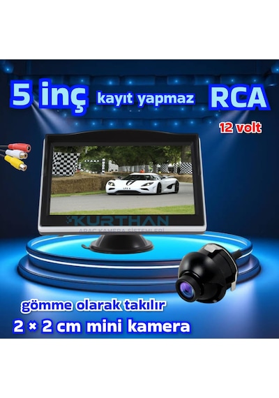 1 Adet 19 Mm. Mini Kamera Ve 5 İnç Monitör Kayıt Yapmaz 12 Volt