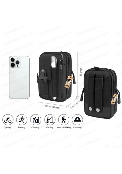 Motiva 18cm Taktik Modüler Mini Siyah Göğüs Telefon Molle Çantası