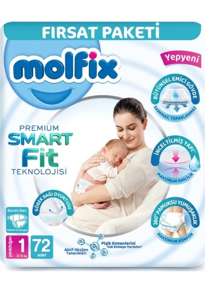Molfix Premium Bebek Bezi Fırsat Paketi 1 Beden 2-5 Kg 72 Adet Standart