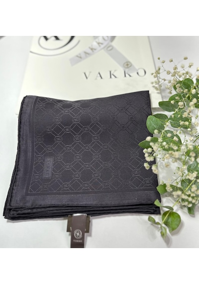 Vakko 90x90 Jakarlı Saf İpek Eşarp - 05493 - 68x200 / Antrasit Antrasit