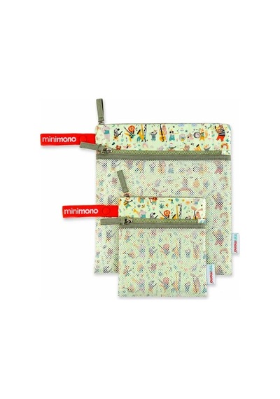 Minimono 2'li Islak & Kuru Çanta Seti Sıvı Geçirmez Pu İç Yüzey Büyük + Küçük Boy 2'li Set Karnaval