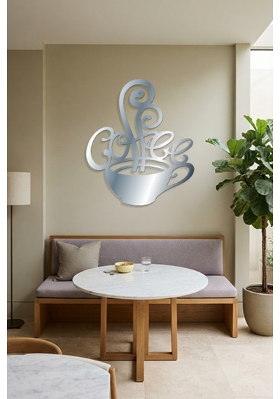 Coffee Metal Duvar Tablosu - Duvar Dekoru - Gümüş - 62 X 75 Cm
