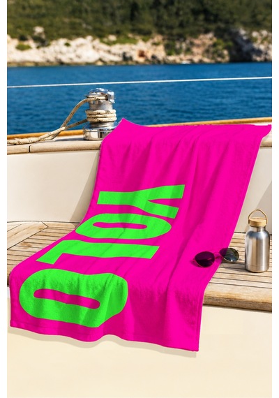 Neon Yolo Yazılı Modern Plaj Havlu Örtüsu - Fuşya Yeşil Pop Art Hızlı Kuruyan Mikrofiber Havlu Örtü Dalgın Şafak