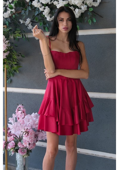 Feminist Kırmızı İp Askılı Bel Kemer Bağlamalı Mini Boy Abiye 0802004.08 Kırmızı