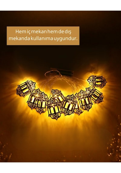 Pilli Ramazan Işıkları Altın Renk Fener Figürlü Led Süsleme Renkli