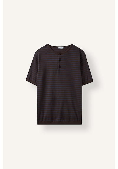 Defacto %100 Pamuk Standart Fit Henley Yaka Çizgili Kısa Kollu Triko Tişört I2753ax26hsbn534 Kahve-bn534