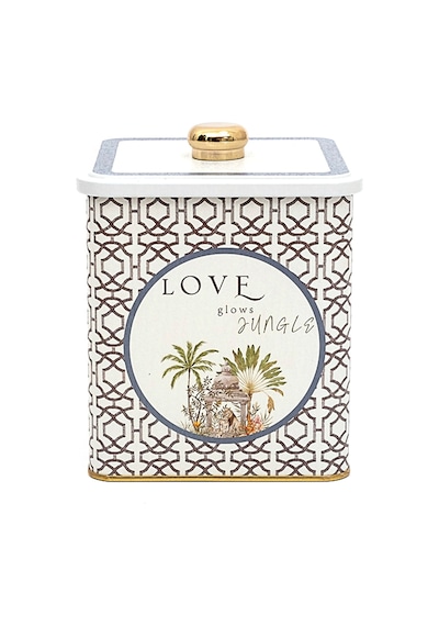 Forrest Grey Love Desenli Kare Metal Saklama Kabı 12 x 12 x 13.7 CM 1.8 L Çok Renkli