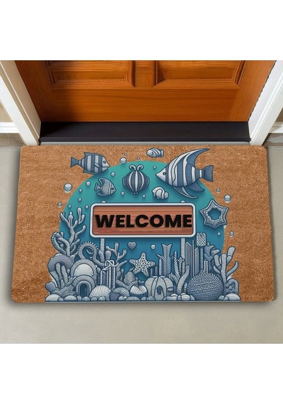 Valerine Life Melek Balıkları Ve Deniz Bitkileri Welcome Kapı Önü Paspası 45x70cm