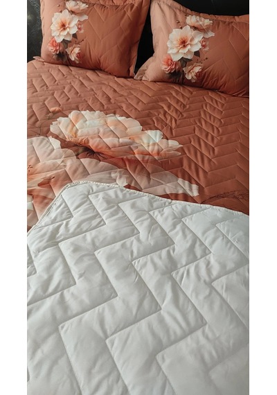 Garden Çift Kişilik Kapitoneli Battal Boy Pike Yatak Örtüsü 240 260 3 Parçalı Turuncu