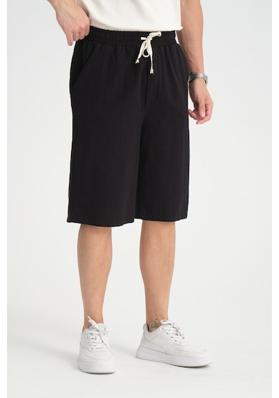 Redline Erkek Baggy Fit Rahat Kesim %100 Pamuk Yumuşak Dokulu Şort Kapri Siyah