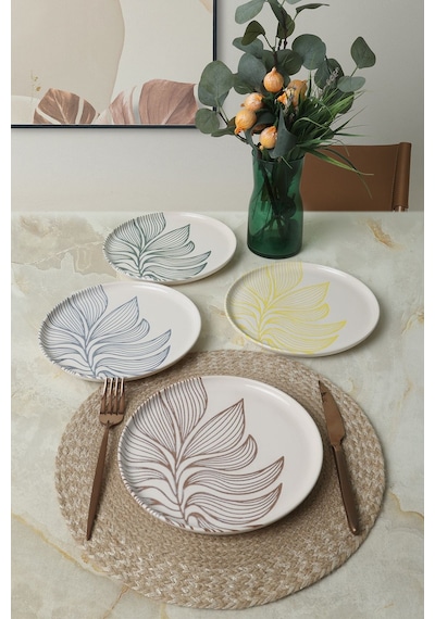 Keramika Leaf Harmony Nordıc Pasta Tabağı 22 Cm 4 Adet / 22974-77 Çok Renkli