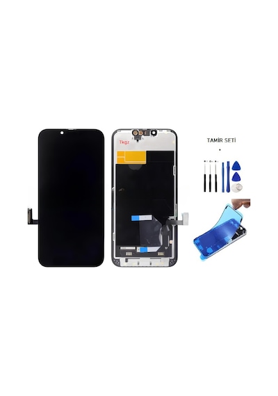 Tkgz - Apple Uyumlu iPhone 13 Lcd Ekran Dokunmatik Jk Marka + Tamir Seti + Toz Bantı