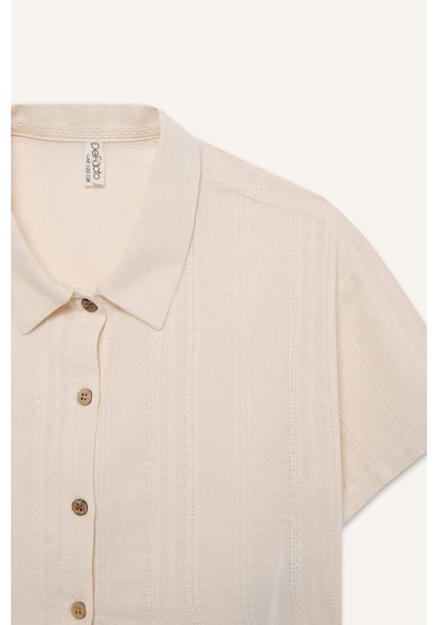 DeFacto Kız Çocuk Cropped Fit Keten Kısa Kollu Gömlek D9142A825SMBG734