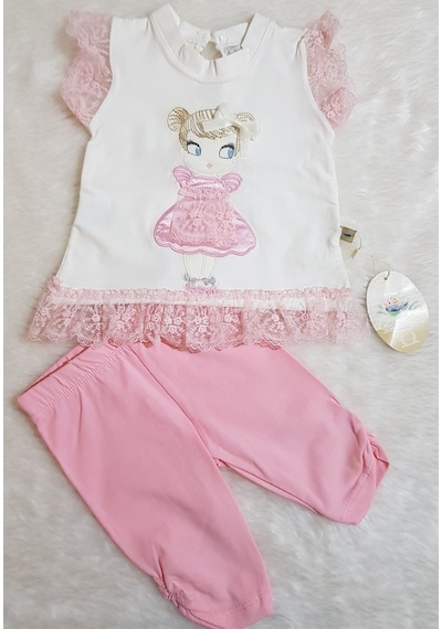 Candysbebe Pembe Alt Üst Bebek Takımı 12 Ay Beyaz - Pembe