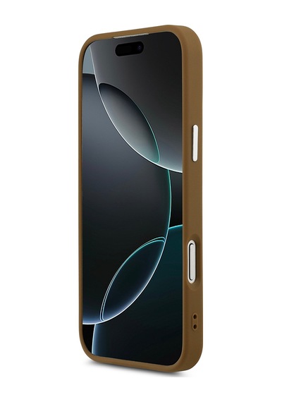 Apple Uyumlu iPhone 17 Pro Kılıf Guess Lisanslı M-safeli Pu Deri Metal Kamera Çerçeve Üçgen Logo Kapak Kahverengi Kahverengi