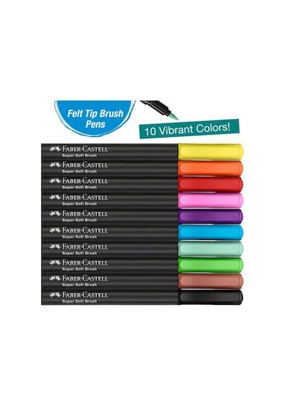 Faber-Castell Black Edition Keçeli Kalem Fırça Uç 10’lu, Parlak Renkler, Yazım ve Boyama İçin Uygun, Yumuşak