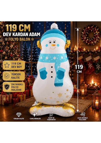 Vıp Yüksek Kalite Dev 119 Cm Kardan Adam Folyo Balon Yılbaşı Ağacı Balonu Kardan Adam Yılbaşı Balonu