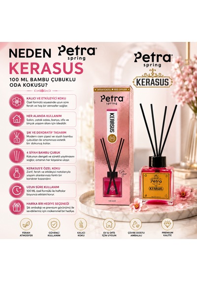 Kerasus 100 Ml Bambu Çubuklu Oda Kokusu Oda Kokusu, Reed Diffuser, Ev Ve Ofis İçin , Room Air Freshener For Living Room Premium Ortam Kokusu Ev , Ofis ,