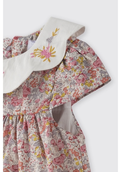 Made With Liberty Fabric Liberty Kumaş Yakası Nakışlı Yenidoğan Elbise Pembe