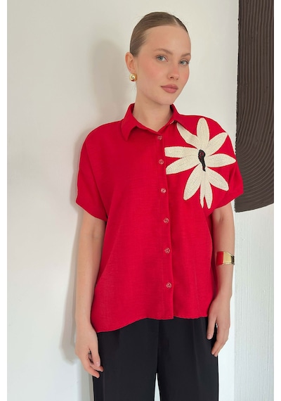 Verymoda Çiçek Detaylı Gömlek D2890 Kırmızı