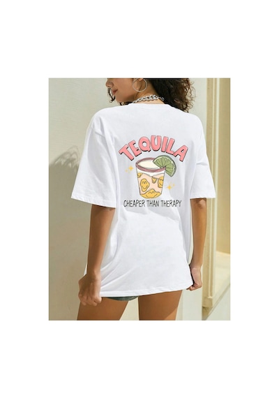 Tarzsokak Karikatür Ve Grafik Tasarım Oversize T-shirt Cartoon/letter Serisi Kod828 Beyaz