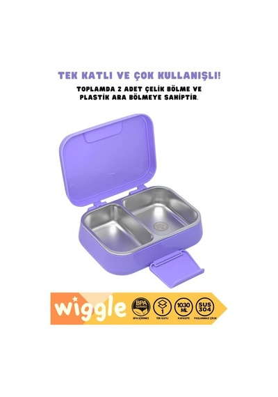 Kuromi Bento Çift Bölmeli Beslenme Kutusu Çelik 3471 Çok Renkli