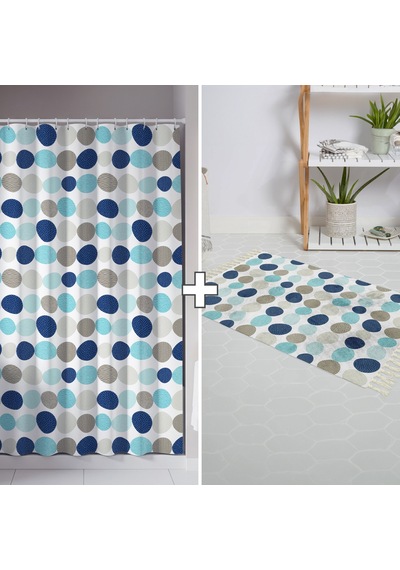 Banyo Paspas Ve Tek Kanat Duş Perdesi 1x180x200 Set Banyo Halısı 5706 Mavi