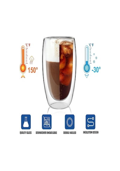 Bardak 6'lı Çift Cidarlı Bardak 300 Ml Ev Ofis Çay Fincanı Kahve Sunum