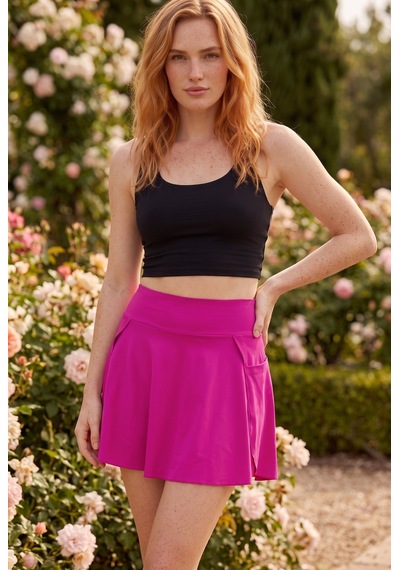 Soulshae Yüksek Bel Cepli Krep Mini Etek Pembe
