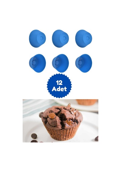 Mavi 12'li Silikon Mini Browni Kalıbı - Muffin Kalıbı 12 Adet Cupcake Kek Kalıbı Silikon Mavi Diğer