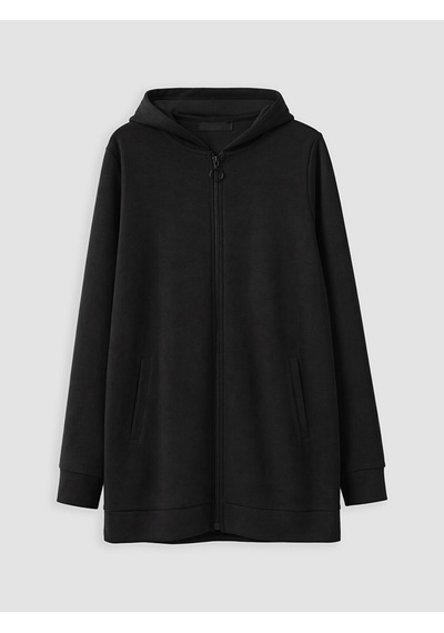 Lcw Everyday Siyah Soft Touch Oversize Kadın Fermuarlı Sweatshirt