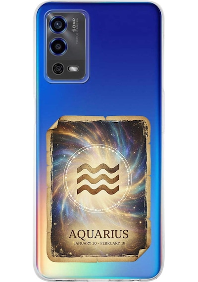 Oppo A55 İle Uyumlu Burç Kartları Kova Tasarımlı Şeffaf Silikon Kılıf Şeffaf