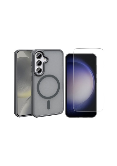 Vendas Galaxy Uyumlu S25 Fe Kılıf M-safe Şarj Özellikli Mat Arka Yüzey Zore Sio Kapak + Nano Ekran Koruyucu Gri