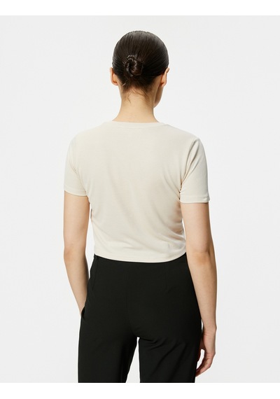 Koton Crop Tişört Kısa Kollu Bisiklet Yaka Modal Karışımlı Bej 4sak50259ek Ekru