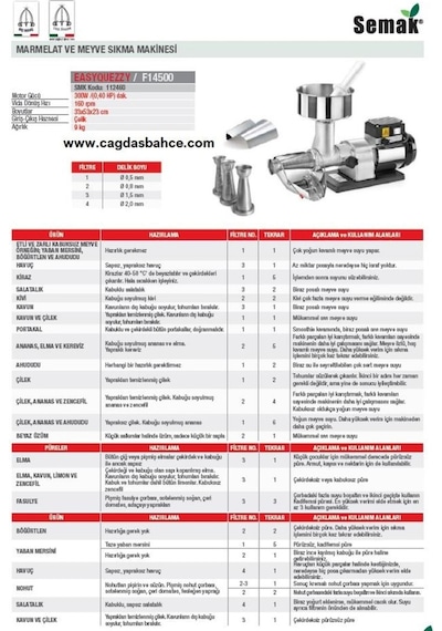 Tre Spade  F14500 Elektrikli Marmelat Ve Meyve Sıkma Makinesi