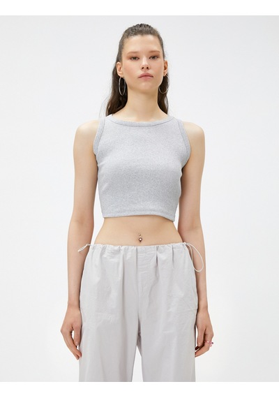 Koton Crop Atlet Dar Kesim Bisiklet Yaka Gri Melanj 3sal30079ık