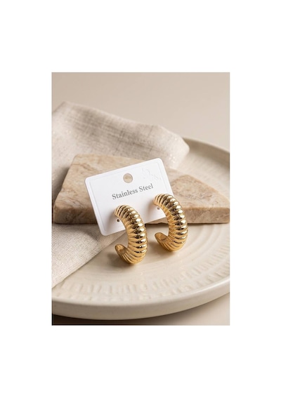 316l Çelik Gold Renk Bombeli Kroasan Model Küpe Tj-bkp12047 Evimdeyokyok