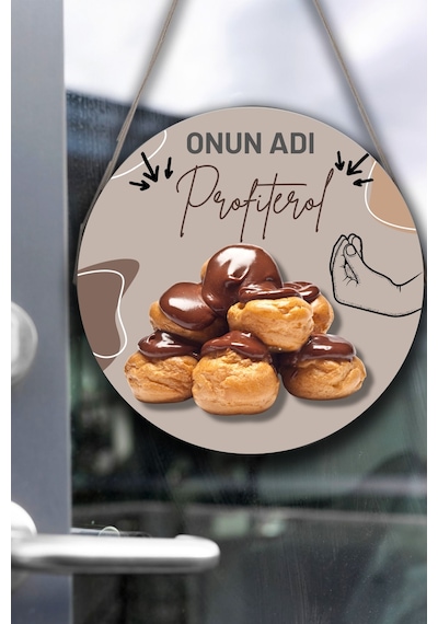 Profiterol Salonu Duvar, Kapı, Tek Taraflı Askılı Pano Karşılama Tabelası, Profiterol Dükkan Süsü, 30 X 50 Cm