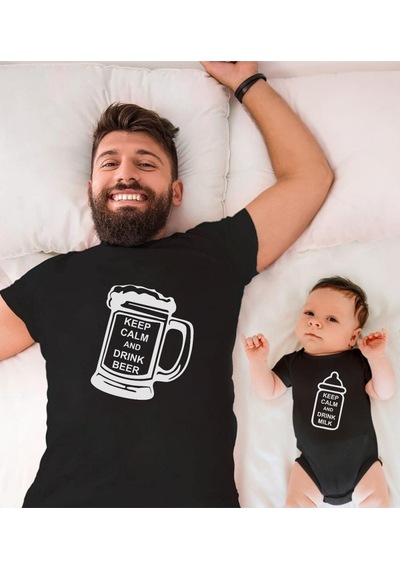 Drink Beer & Milk Baba Oğul Kız Tişört