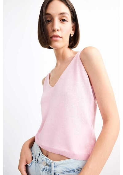Defacto V Yaka Crop Askılı Triko Atlet F7499AX25SM