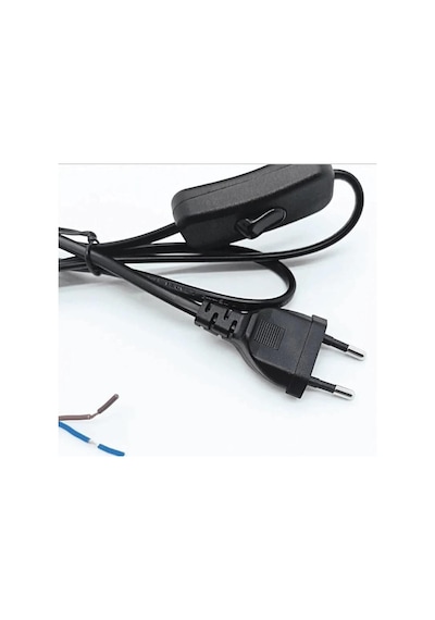 Sekatech Fişli & Anahtarlı Arapuarlı Hazır Kablo 2 Metre Siyah Uzatma Kablosu 0,50 Mm² Kesit Aplik, Abajur, Masa Lambası, Led Trafosu Ve Tuz Lambası İçin