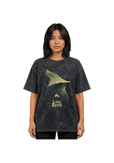 Yüzüklerin Efendisi Gandalf Baskılı Unisex Oversize Vintage Yıkam Siyah