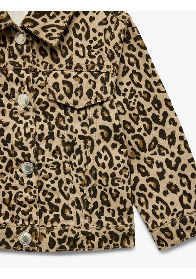 Koton Leopar Desenli Bol Kesim Pamuklu Uzun Kollu Denim Ceket Kahverengi Desenli 7wmg60001ad