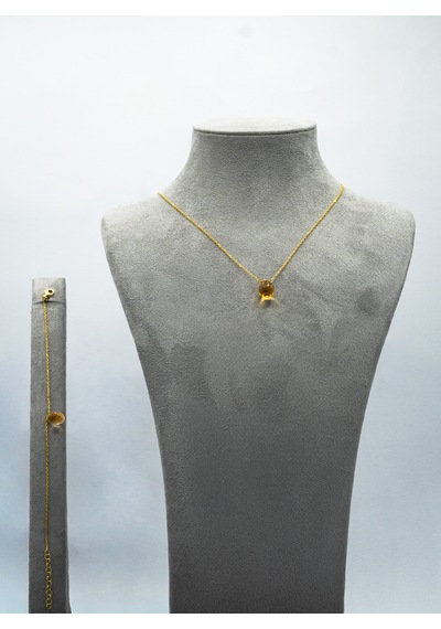 Doğan Diamond 925 Ayar Gümüş Altın Kaplama Doğal Sitrin Taşı Damla Set Kolye Ve Bileklik Bolluk Ve Bereket li Minimalist Tasarım Altın
