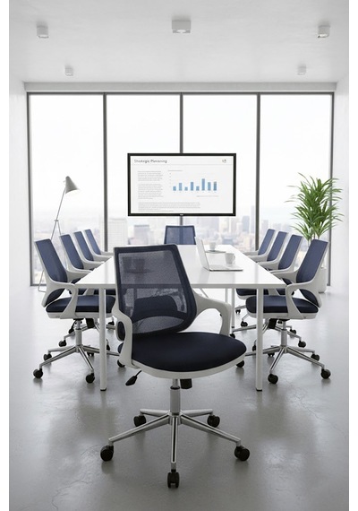 Ofisbazaar Buya Beyaz Fileli Çalışma Koltuğu Ergonomik Şef Ve Toplantı Koltuğu Lacivert Lacivert