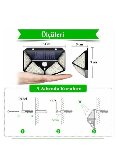 Güneş Enerjili Lamba Led Dış Ortam Solar 100 Led