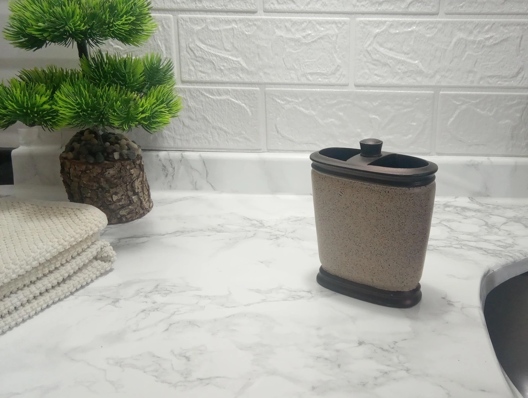 2 Adet Diş Fırçalık Bronz Kumlu Poliresin 10x12x5cm Banyo Seti Çok Renkli
