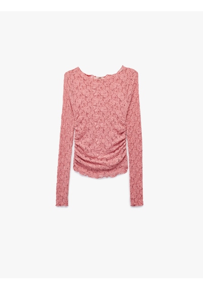 Koton Yarı Transparan Uzun Kollu Kayık Yaka Dantel Bluz Pembe 6wak80174ek Gül
