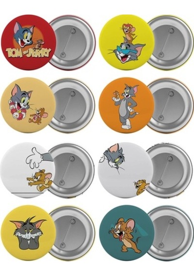 Tom Ve Jerry Çanta Rozeti Seti 8 Adet En Büyük Boy 5.8Cm Iğneli B